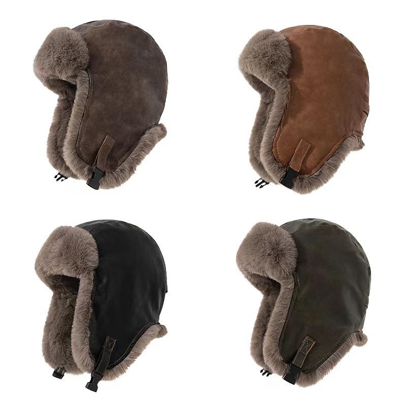 Winter Trapper Hat - 1pcs Men's Winter Retro leather hat