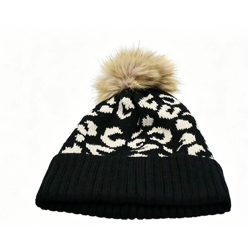 Autumn and winter leopard prin - Beanie Cuffed Knit 评论和价格