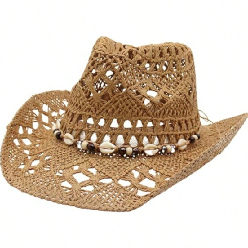 1pc Boho Shell Hollow Out Stra - Cowboy Hat Straw 评论和价格