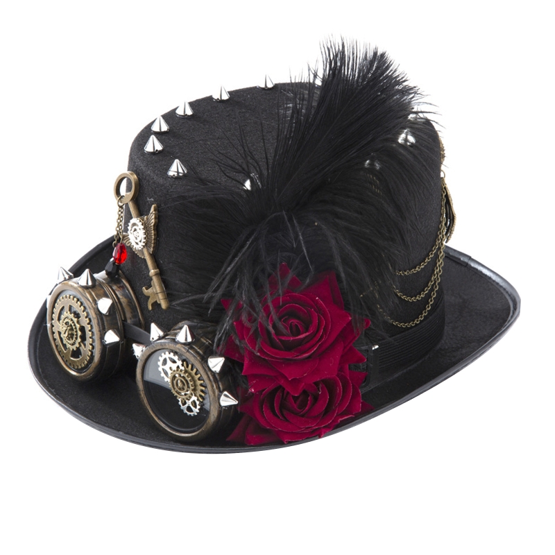 Y166 Vintage Steampunk Hat Top - Fedora Hat Wool 评论和价格