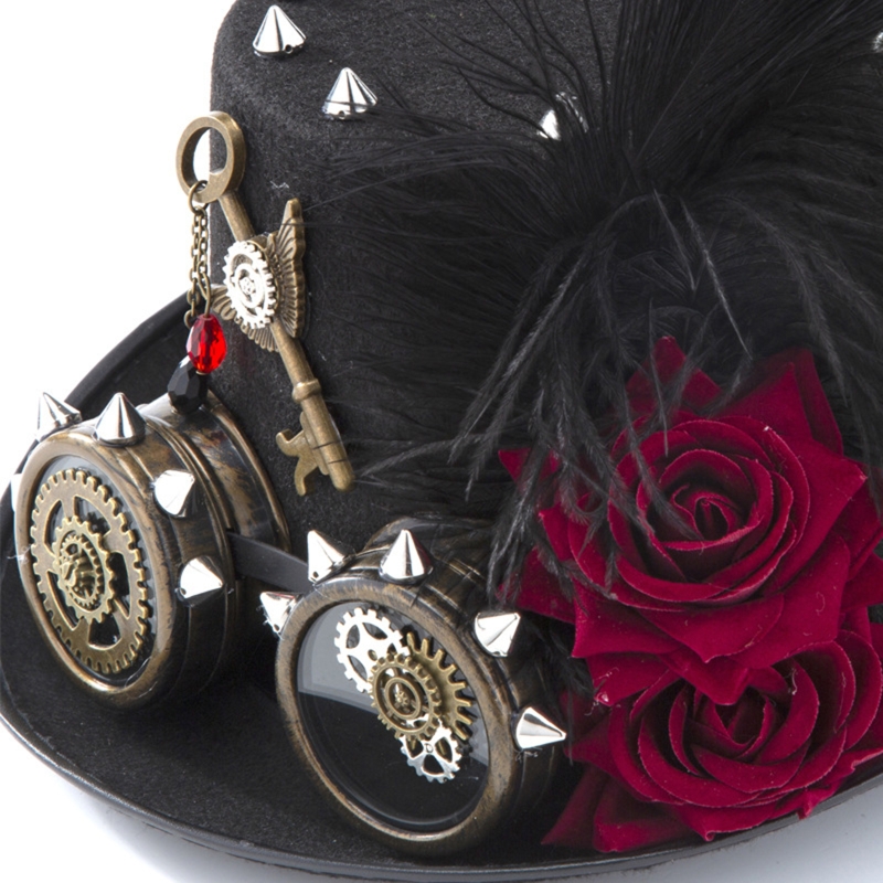 Y166 Vintage Steampunk Hat Top - Fedora Hat Wool 评论和价格