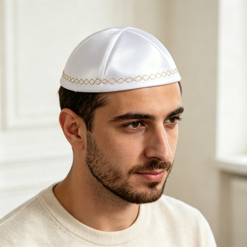 White Satin Jewish Kippah with - Skull Cap Helmet Liner 评论和价格