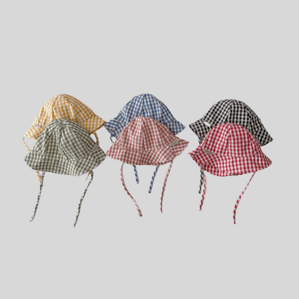 Ins Style Plaid Baby Bucket Ha - Sun Hat Wide Brim 评论和价格