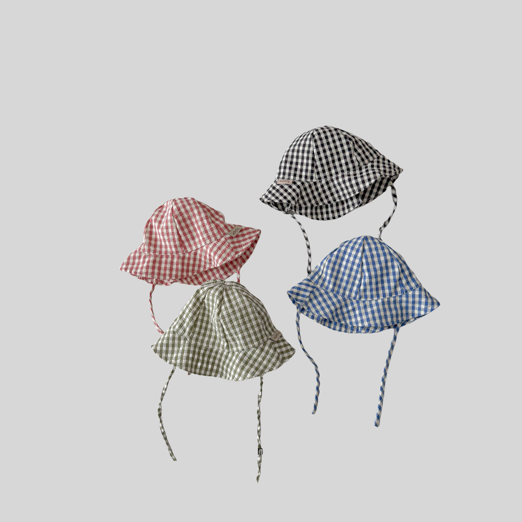 Ins Style Plaid Baby Bucket Ha - Sun Hat Wide Brim 评论和价格